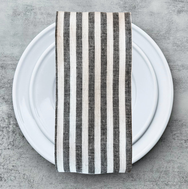 Black & White <br> Linen Stripe Napkins - Set of 4