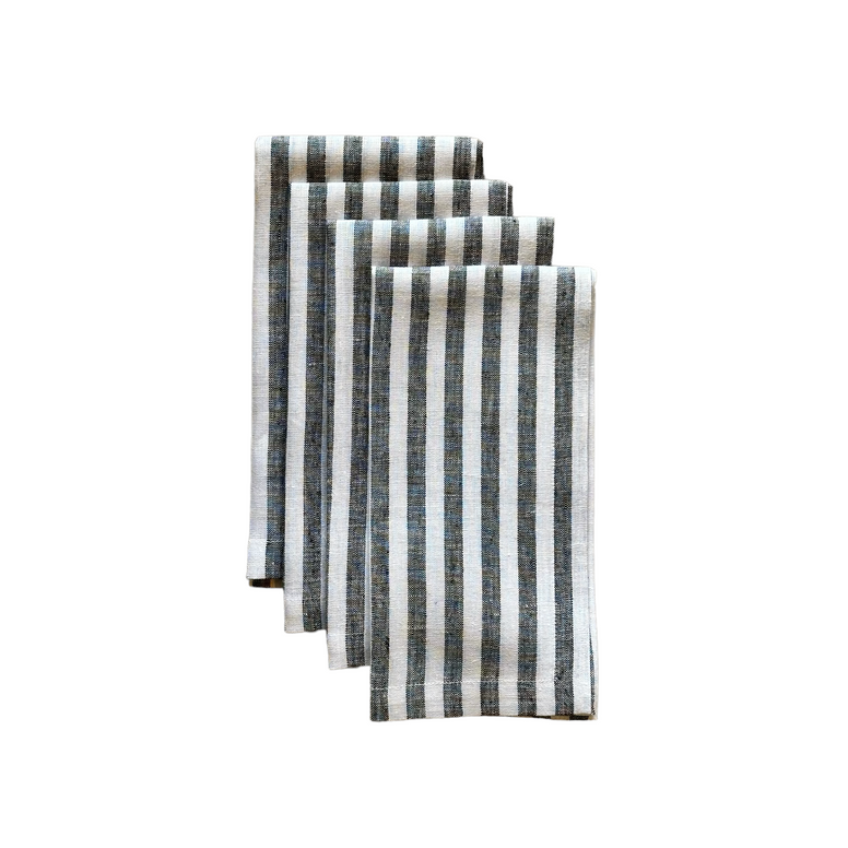 Black & White <br> Linen Stripe Napkins - Set of 4